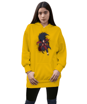 Tisho - Uchika Madara Tasarımlı Kadın Uzun Hoodie Kapüşonlu Sweatshirt