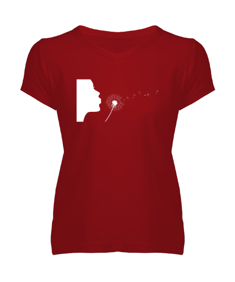 Tisho - Üflemek Uçuşmak Kırmızı Kadın V Yaka Tişört