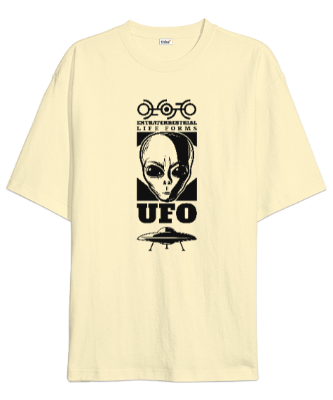 Tisho - Ufo - Alien - Uzaylı Krem Oversize Unisex Tişört