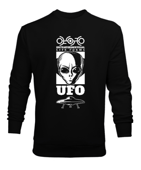 Tisho - Ufo - Alien - Uzaylı Siyah Erkek Sweatshirt