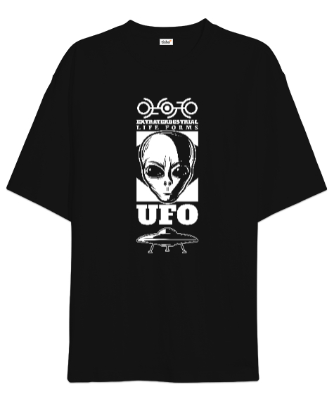Tisho - Ufo - Alien - Uzaylı Siyah Oversize Unisex Tişört