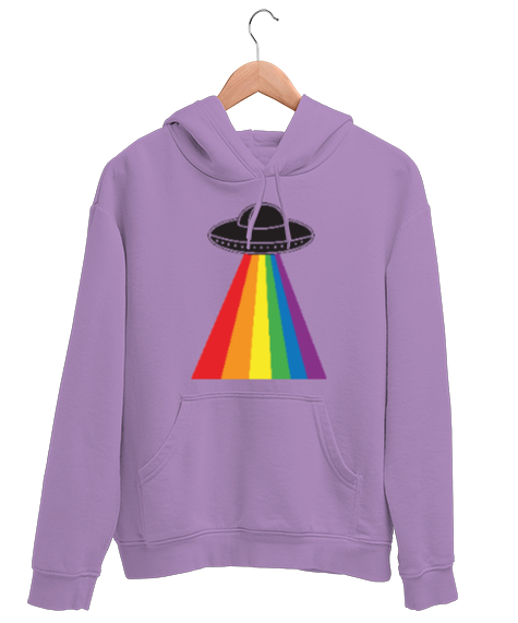 Tisho - Ufo gökkuşağı renkli onur Lila Unisex Kapşonlu Sweatshirt