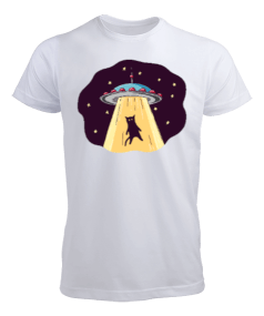 Ufo Tarafından Kaçırılan Sevimli Kedi Erkek Tişört - Tisho