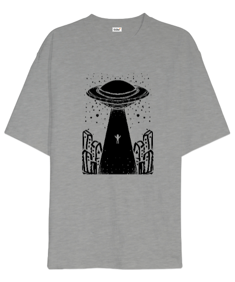 Tisho - Ufo ve Uzaylılar Gri Oversize Unisex Tişört