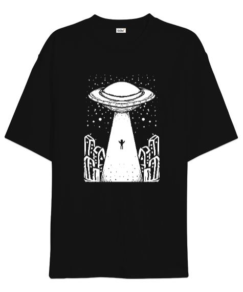 Tisho - Ufo ve Uzaylılar Siyah Oversize Unisex Tişört
