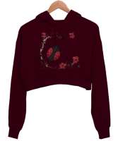 Ugur böceği Bordo Kadın Crop Hoodie Kapüşonlu Sweatshirt - Tisho