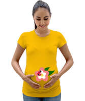 Uğurböceği ve çiçek Sarı Kadın Hamile Tişört - Tisho
