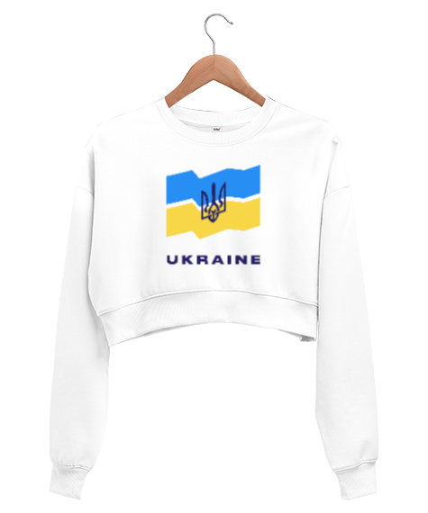 Tisho - UKRAYNA SEYAHAT ARMA UKRAINE SLAVA UKRAINI UKRAINE YAŞASIN UKRAYNA LOVE UKRAINE Beyaz Kadın Crop Sweatshirt