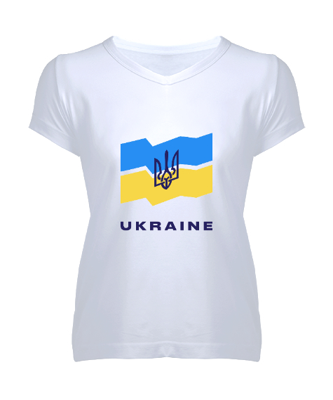 Tisho - UKRAYNA SEYAHAT ARMA UKRAINE SLAVA UKRAINI UKRAINE YAŞASIN UKRAYNA LOVE UKRAINE Beyaz Kadın V Yaka Tişört