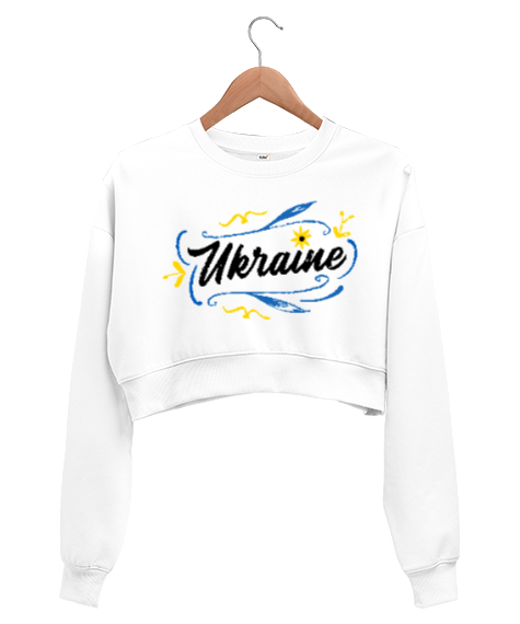 Tisho - Ukrayna - Ukraine V2 Beyaz Kadın Crop Sweatshirt