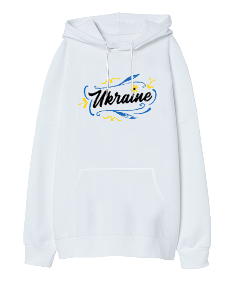 Tisho - Ukrayna - Ukraine V2 Beyaz Oversize Unisex Kapüşonlu Sweatshirt