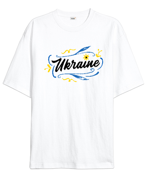 Tisho - Ukrayna - Ukraine V2 Beyaz Oversize Unisex Tişört
