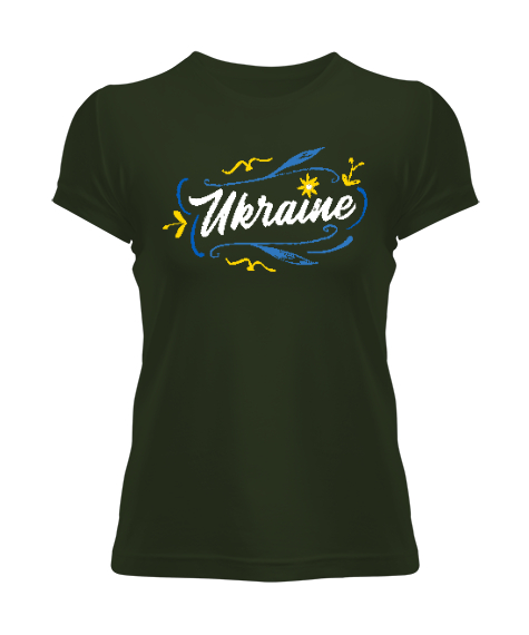 Tisho - Ukrayna - Ukraine V2 Haki Yeşili Kadın Tişört