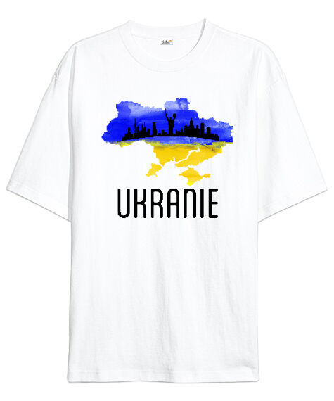Tisho - Ukrayna - Ukranie Blu V3 Beyaz Oversize Unisex Tişört