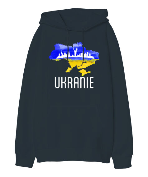 Tisho - Ukrayna - Ukranie Blu V3 Füme Oversize Unisex Kapüşonlu Sweatshirt