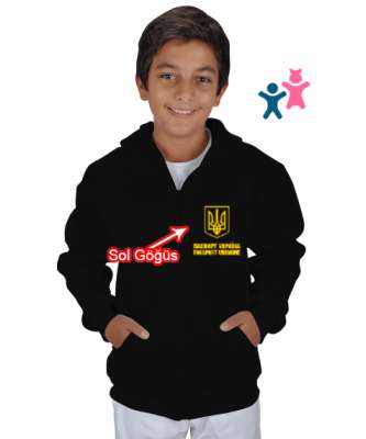 Ukrayna,Ukraine,Ukrayna Bayrağı,Ukraine flag. Siyah Çocuk Kapüşonlu Hoodie Fermuarlı - Tisho