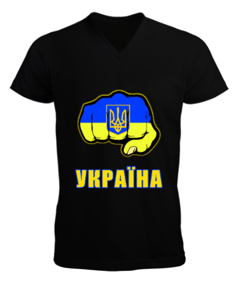 Tisho - Ukrayna,Ukraine,Ukrayna Bayrağı,Ukraine flag. Siyah Erkek Kısa Kol V Yaka Tişört