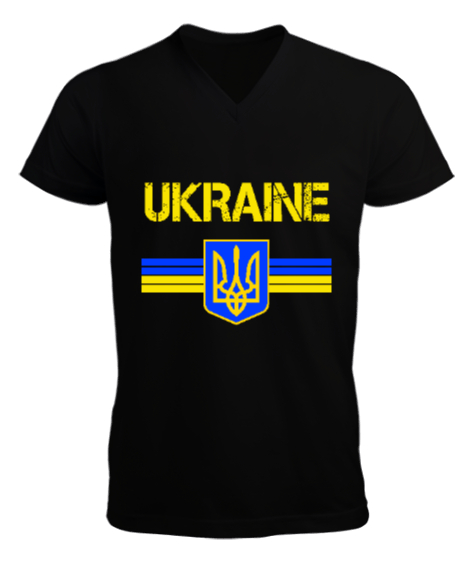 Tisho - Ukrayna,Ukraine,Ukrayna Bayrağı,Ukraine flag. Siyah Erkek Kısa Kol V Yaka Tişört