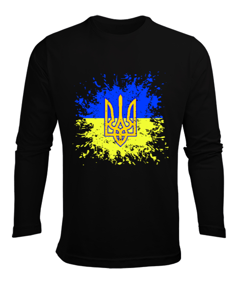 Tisho - Ukrayna,Ukraine,Ukrayna Bayrağı,Ukraine flag. Siyah Erkek Uzun Kol Yazlık Tişört