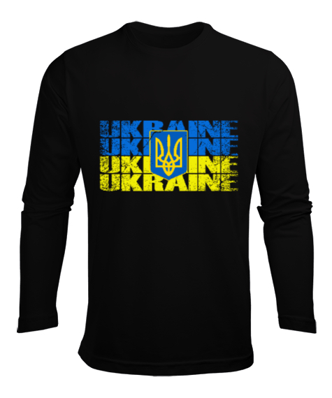 Tisho - Ukrayna,Ukraine,Ukrayna Bayrağı,Ukraine flag. Siyah Erkek Uzun Kol Yazlık Tişört