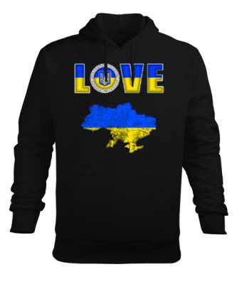 Ukrayna,Ukraine,Ukrayna Bayrağı,Ukraine flag,Ukrayna haritası. Siyah Erkek Kapüşonlu Hoodie Sweatshirt - Tisho