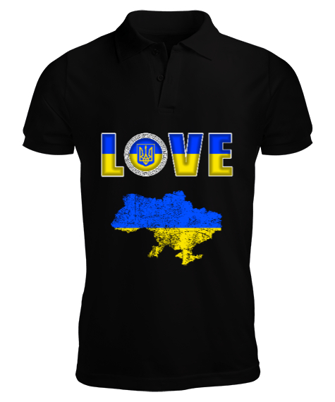 Tisho - Ukrayna,Ukraine,Ukrayna Bayrağı,Ukraine flag,Ukrayna haritası. Siyah Erkek Kısa Kol Polo Yaka