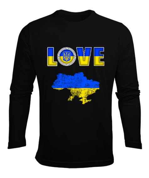 Tisho - Ukrayna,Ukraine,Ukrayna Bayrağı,Ukraine flag,Ukrayna haritası. Siyah Erkek Uzun Kol Yazlık Tişört