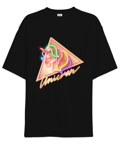 Tisho - Unicorn Tarz Siyah Oversize Unisex Tişört