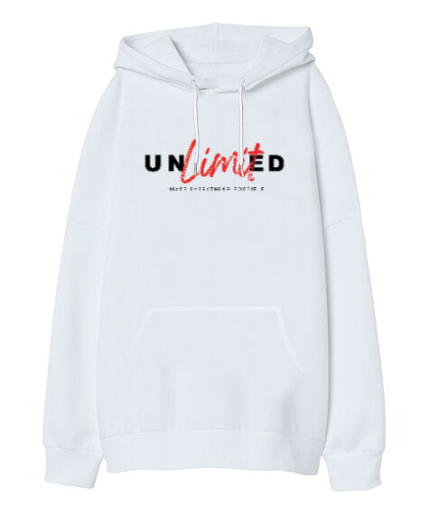 Tisho - Unlimited Beyaz Oversize Unisex Kapüşonlu Sweatshirt
