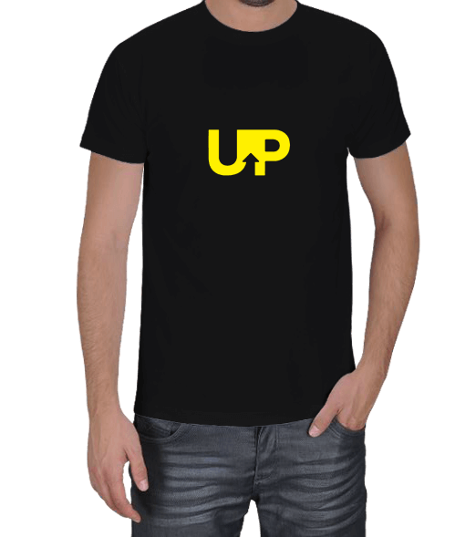 Tisho - UP Yazılı Siyah Unisex T-Shirt Erkek Tişört