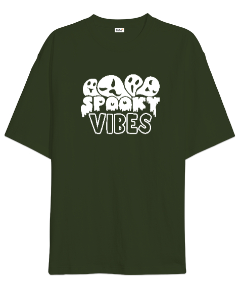 Tisho - Ürkütücü Hisler - Spooky Hayaletler Haki Yeşili Oversize Unisex Tişört
