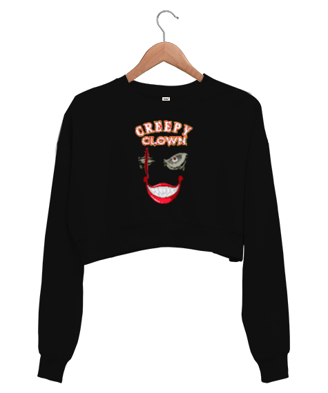 Tisho - Ürkütücü Palyaço Siyah Kadın Crop Sweatshirt