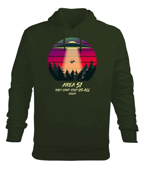 Tisho - USA Area 51 Tasarım Baskılı Erkek Kapüşonlu Hoodie Sweatshirt