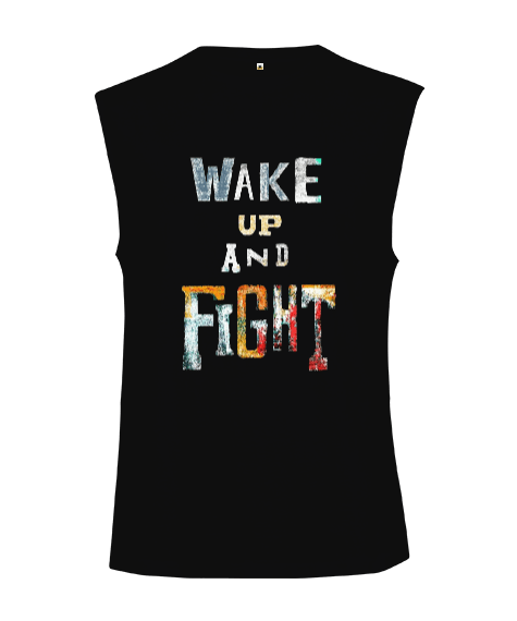 Tisho - Uyan ve Savaş Text Baskılı Body Hard Bodybuilding Tasarım Kesik Kol Unisex Tişört