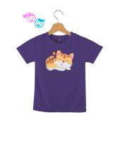 Uykuya dalmış sevimli kedi baskılı Mor Çocuk Unisex - Tisho