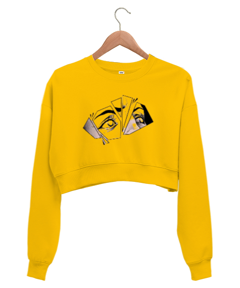 Tisho - Uzaklara dalan çizgiler için de gözler Sarı Kadın Crop Sweatshirt