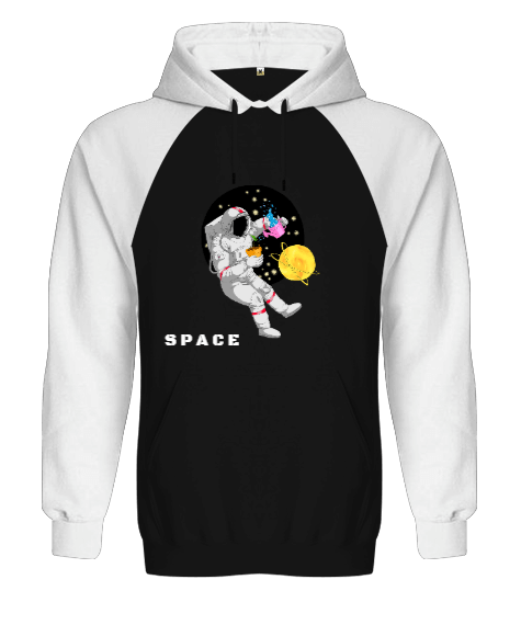 Tisho - Uzay Baskılı Orjinal Reglan Hoodie Unisex Sweatshirt