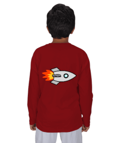 Uzay gemisi ve roket baskılı erkek çocuk Çocuk Unisex Uzunkollu - Thumbnail