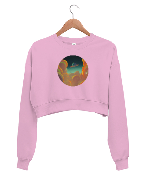 Tisho - Uzay Pembe Kadın Crop Sweatshirt