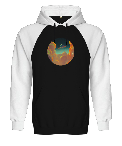 Tisho - Uzay Siyah/Beyaz Orjinal Reglan Hoodie Unisex Sweatshirt