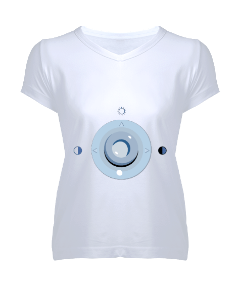 uzay tasarımlı Kadın V Yaka Tişört