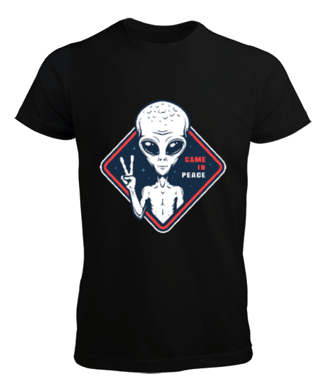 Tisho - Uzaylı, Alien - Came In Peace Baskılı Siyah Erkek Tişört