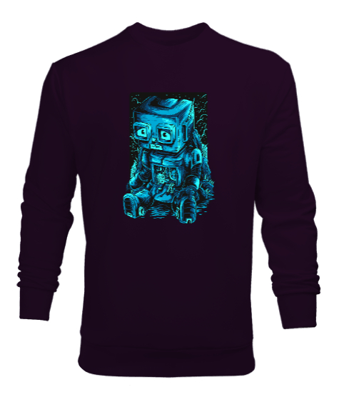 Tisho - Üzgün Robot Koyu Mor Erkek Sweatshirt