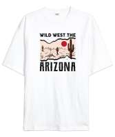 Vahşi Batı Arizona - Wild West Beyaz Oversize Unisex Tişört - Tisho