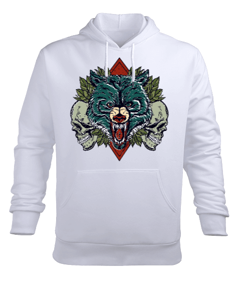 Tisho - Vahşı bozkurt ve kurukafa Erkek Kapüşonlu Hoodie Sweatshirt