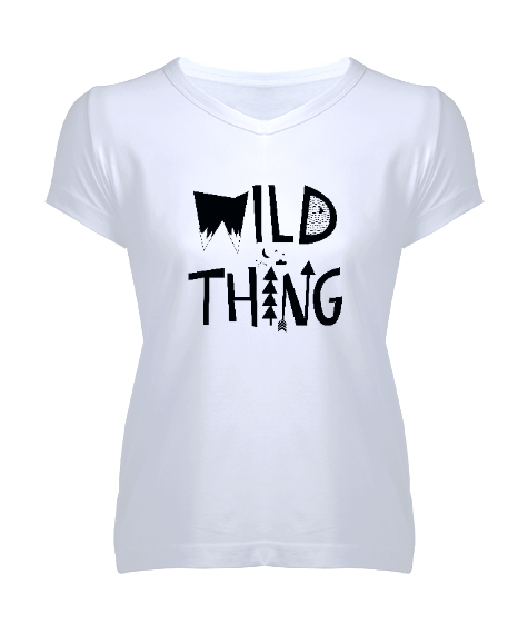 Tisho - Vahşi Dünya Düşünce - Wild Thing Beyaz Kadın V Yaka Tişört