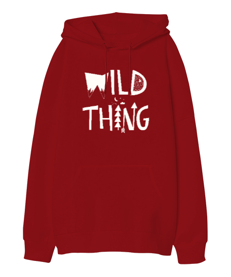 Tisho - Vahşi Dünya Düşünce - Wild Thing Kırmızı Oversize Unisex Kapüşonlu Sweatshirt