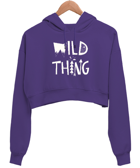 Tisho - Vahşi Dünya Düşünce - Wild Thing Mor Kadın Crop Hoodie Kapüşonlu Sweatshirt