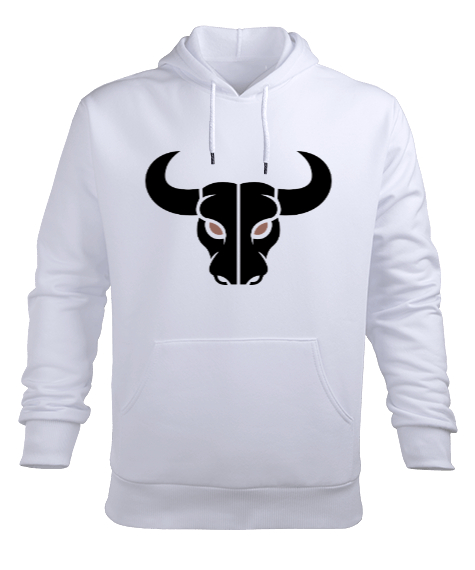 Tisho - Vahşi Güçlü Boğa Fitness Motivasyon Özel Tasarım Beyaz Erkek Kapüşonlu Hoodie Sweatshirt