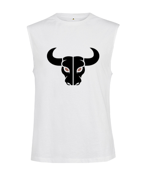 Tisho - Vahşi Güçlü Boğa Fitness Motivasyon Özel Tasarım Beyaz Kesik Kol Unisex Tişört